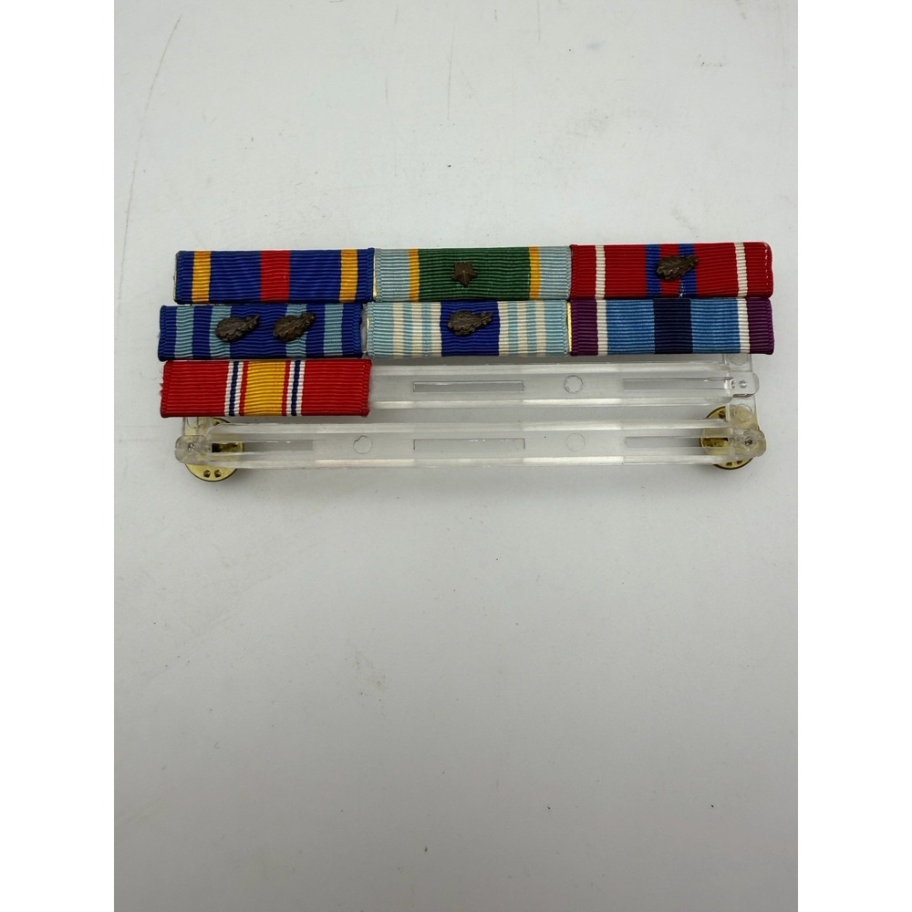 US Air Force USAF Military Service Ribbon Bar Rack 7 Ribbons Oak Leaf Devices